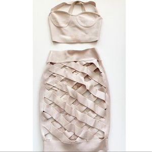 Sexy nude Open Caged Bandage Skirt Set 😍